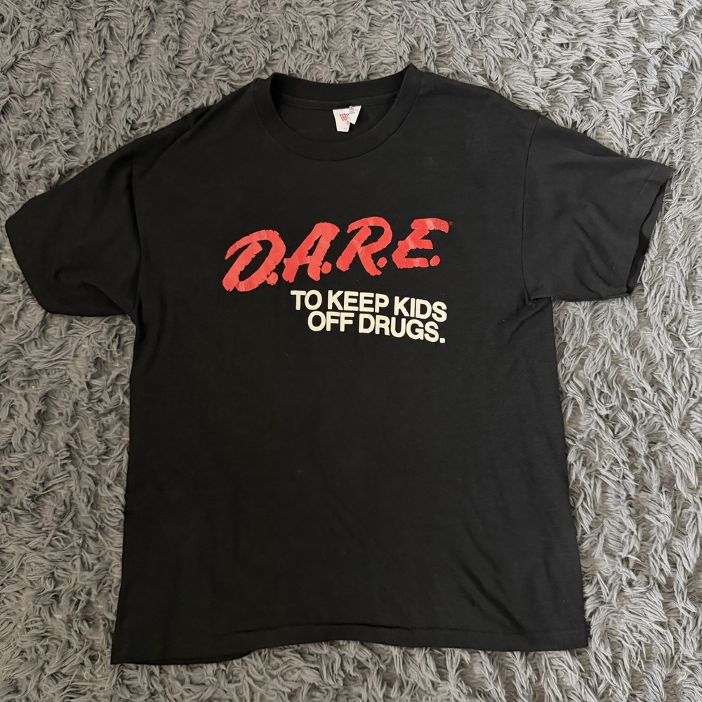 Vintage 80s Dare Men's T-Shirt Faded Black Single Stitch Made in USA Size Large